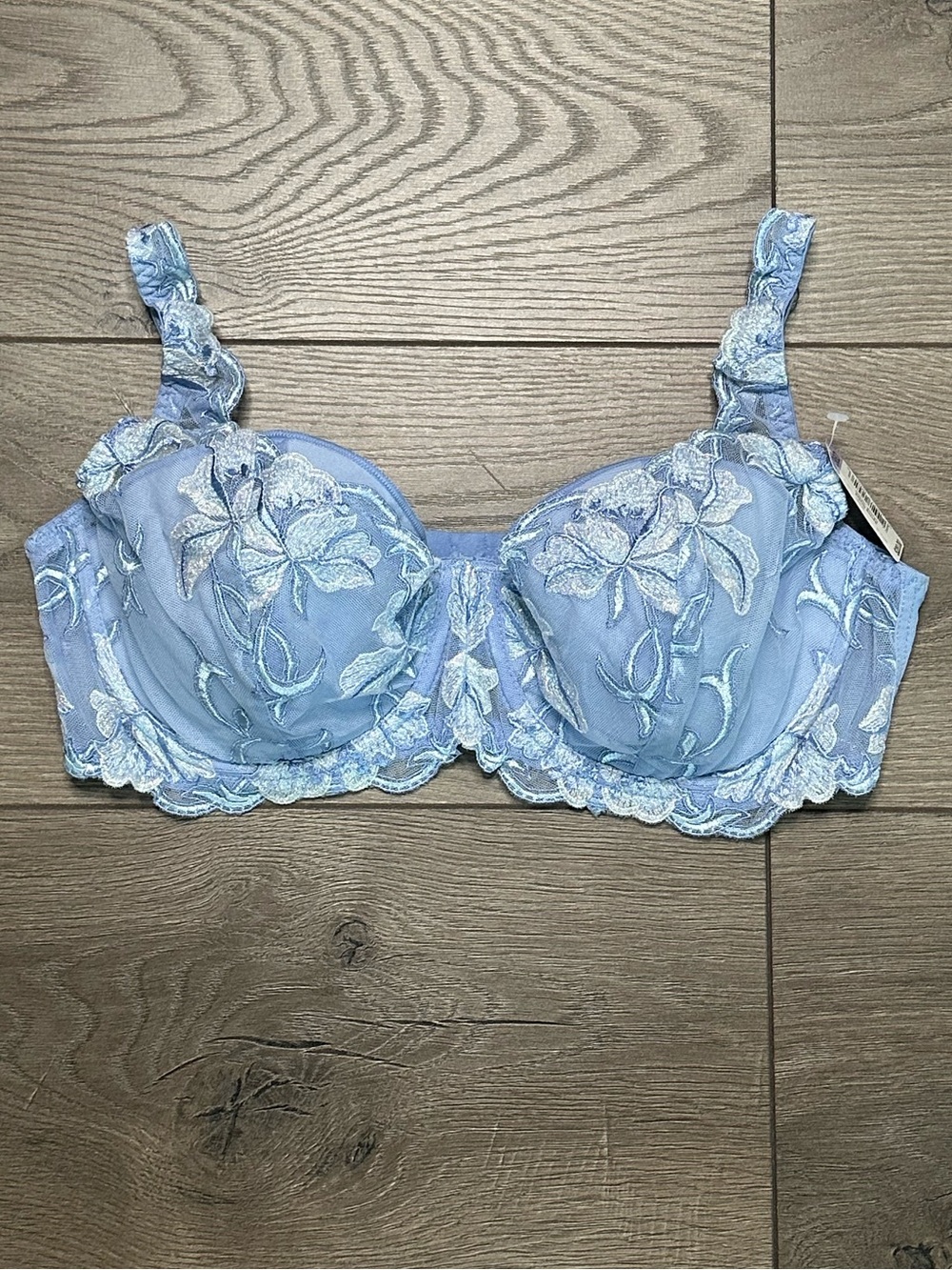 Vintage Delicates Blue Floral Underwire Bra Size 36D